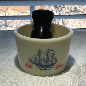 Vintage Old Spice Shulton Shaving Mug and Brush Clipper Ship Milk Glass 3.5"